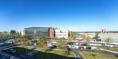Exterior view of Dresden Airport with the terminal building